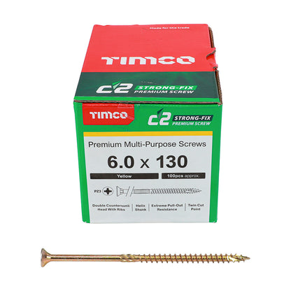 TIMCO C2 Strong-Fix Multi-Purpose Premium Countersunk Gold Woodscrews - 6.0 x 130 - Image