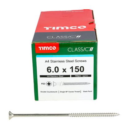TIMCO Classic Multi-Purpose Countersunk A4 Stainless Steel Woodcrews - 6.0 x 150 - Image