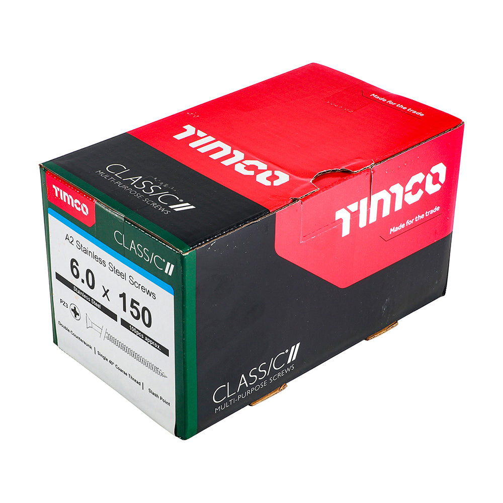 TIMCO Classic Multi-Purpose Countersunk A2 Stainless Steel Woodcrews - 6.0 x 150 - Image