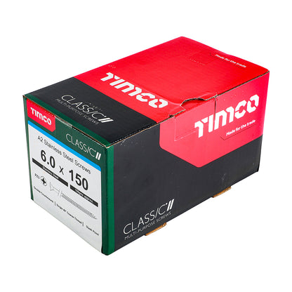 TIMCO Classic Multi-Purpose Countersunk A2 Stainless Steel Woodcrews - 6.0 x 150 - Image