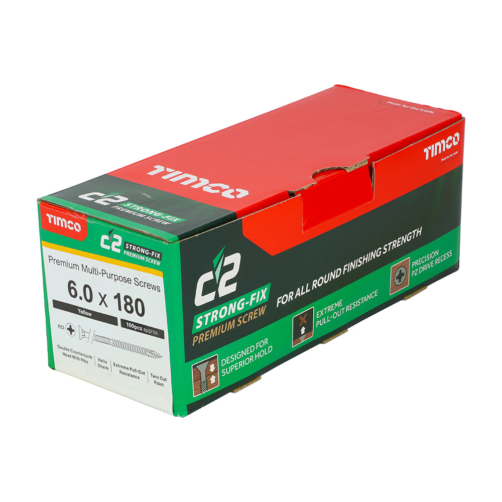 TIMCO C2 Strong-Fix Multi-Purpose Premium Countersunk Gold Woodscrews - 6.0 x 180 - Image