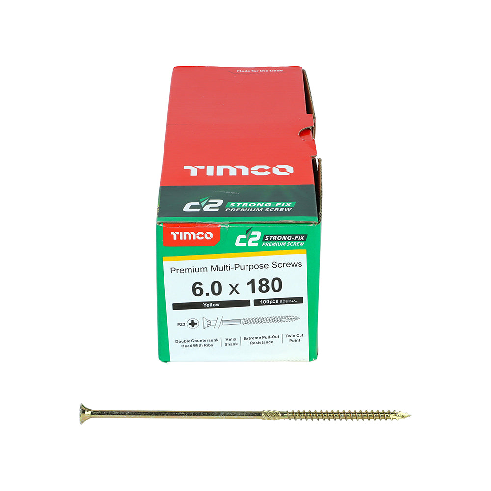 TIMCO C2 Strong-Fix Multi-Purpose Premium Countersunk Gold Woodscrews - 6.0 x 180 - Image