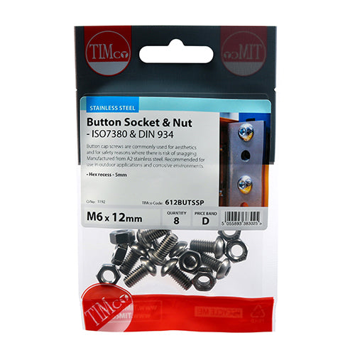 TIMCO Button Socket Screws ISO7380 A2 Stainless Steel - M6 x 12 - Image
