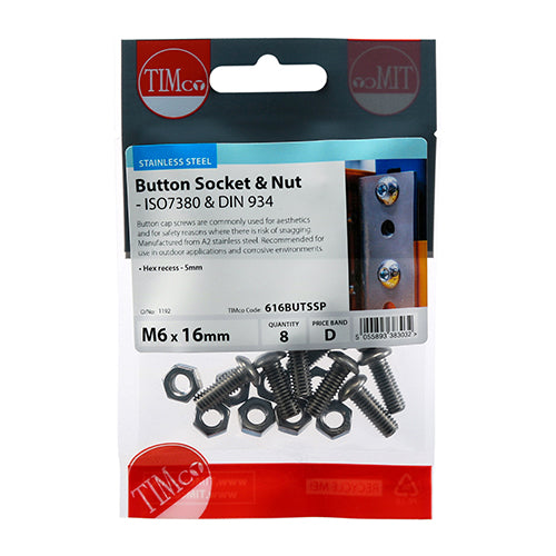 TIMCO Button Socket Screws ISO7380 A2 Stainless Steel - M6 x 16 - Image