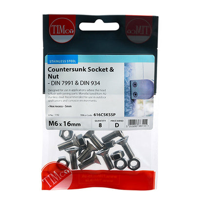 TIMCO Countersunk Socket Screws ISO10462 A2 Stainless Steel - M6 x 16 - Image