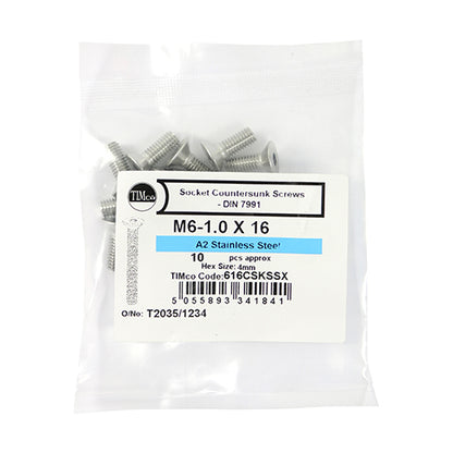 TIMCO Countersunk Socket Screws ISO10462 A2 Stainless Steel - M6 x 16 - Image