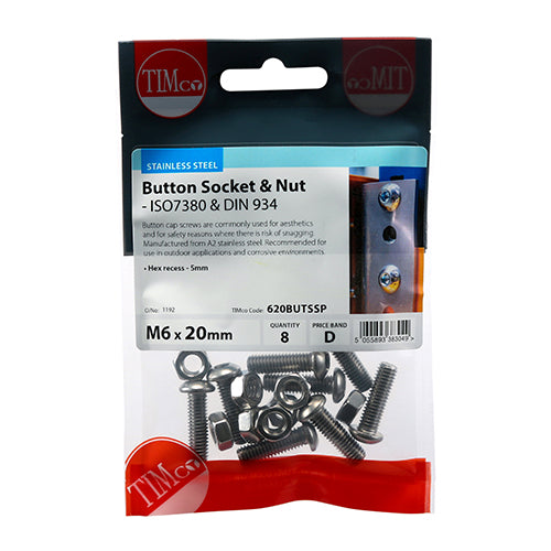 TIMCO Button Socket Screws ISO7380 A2 Stainless Steel - M6 x 20 - Image