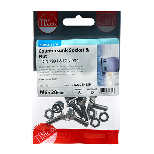 TIMCO Countersunk Socket Screws ISO10462 A2 Stainless Steel - M6 x 20 - Image