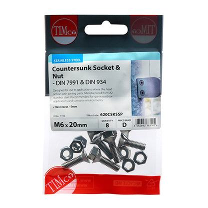 TIMCO Countersunk Socket Screws ISO10462 A2 Stainless Steel - M6 x 20 - Image