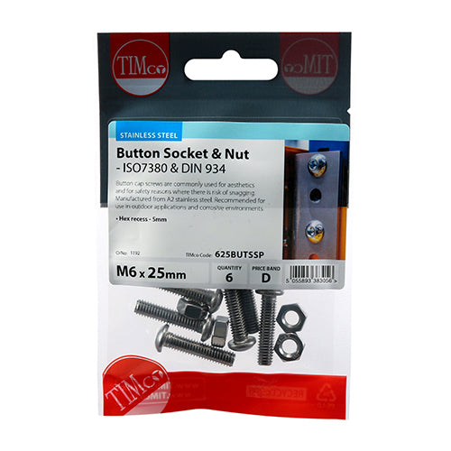 TIMCO Button Socket Screws ISO7380 A2 Stainless Steel - M6 x 25 - Image