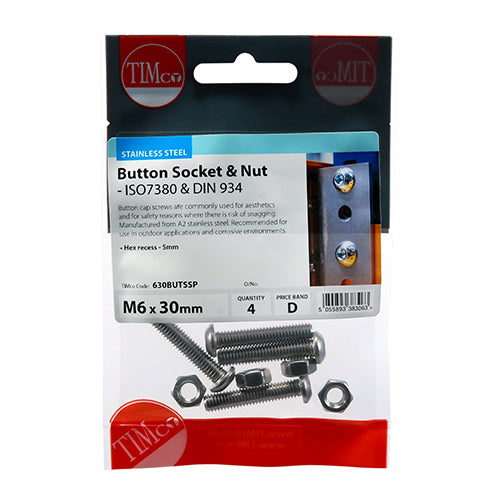 TIMCO Button Socket Screws ISO7380 A2 Stainless Steel - M6 x 30 - Image