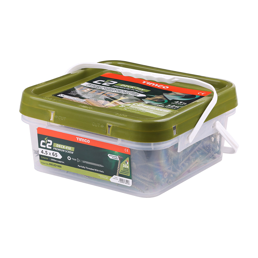 TIMCO C2 Deck-Fix Premium Countersunk Green Decking Screws - 4.5 x 65 - Image