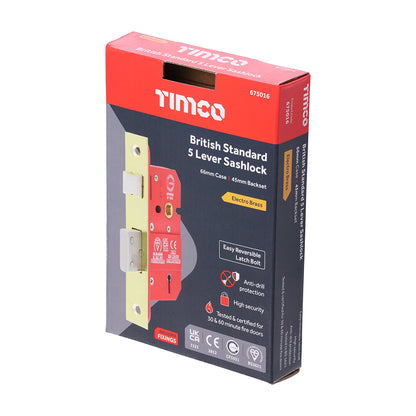 TIMCO 5 Lever British Standard Sashlock - Electro Brass - 66mm - Image