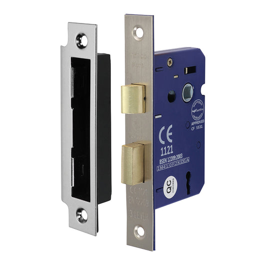 TIMCO 3 Lever Satin Nickel Mortice Sashlock 65mm Case 45mm Backset  - Image