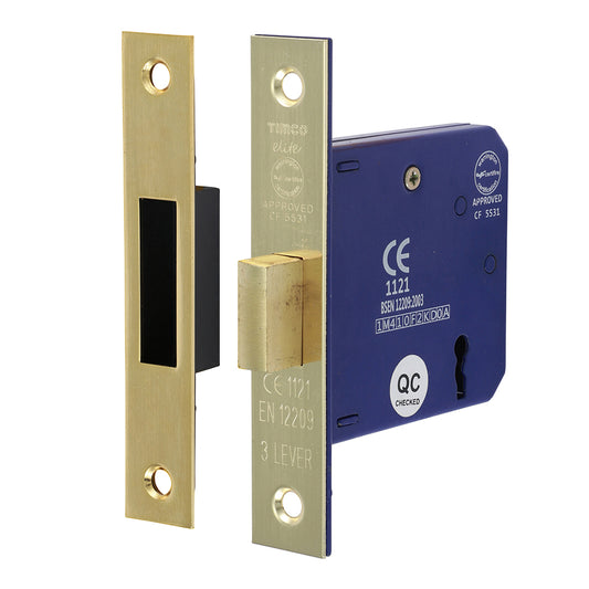 TIMCO 3 Lever Electro Brass Mortice Deadlock 78mm Case 58mm Backset  - Image