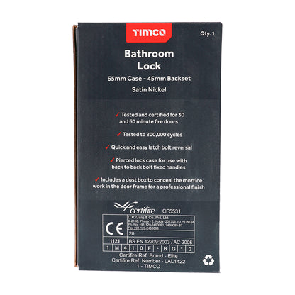 TIMCO Bathroom Lock Satin Nickel - 65mm - Image