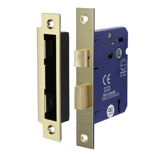 TIMCO 3 Lever Electro Brass Mortice Sashlock 78mm Case 58mm Backset  - Image