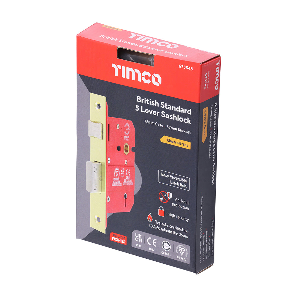 TIMCO 5 Lever British Standard Sashlock - Electro Brass - 78mm - Image