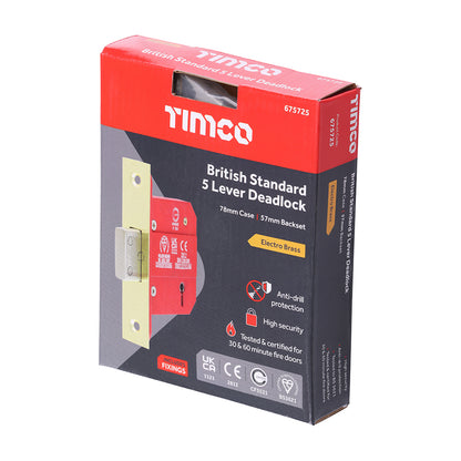 TIMCO 5 Lever British Standard Deadlock - Electro Brass - 78mm - Image