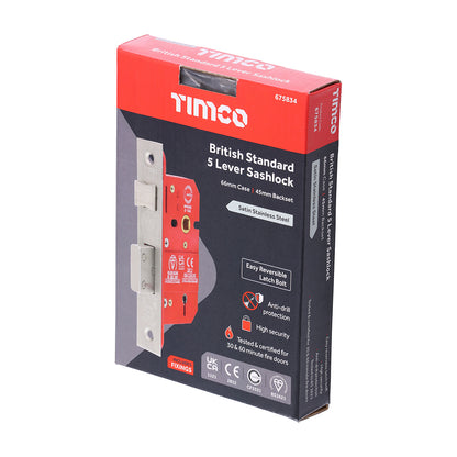 TIMCO 5 Lever British Standard Sashlock - Stainless Steel - Satin - 66mm - Image