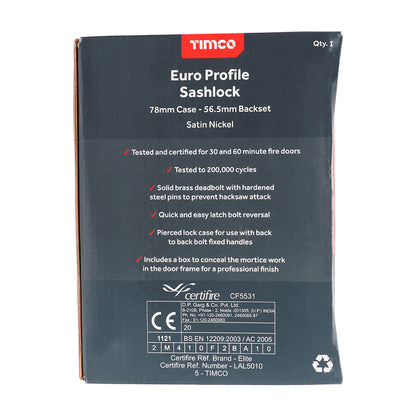 TIMCO Euro Sashlock Satin Nickel - 78mm - Image