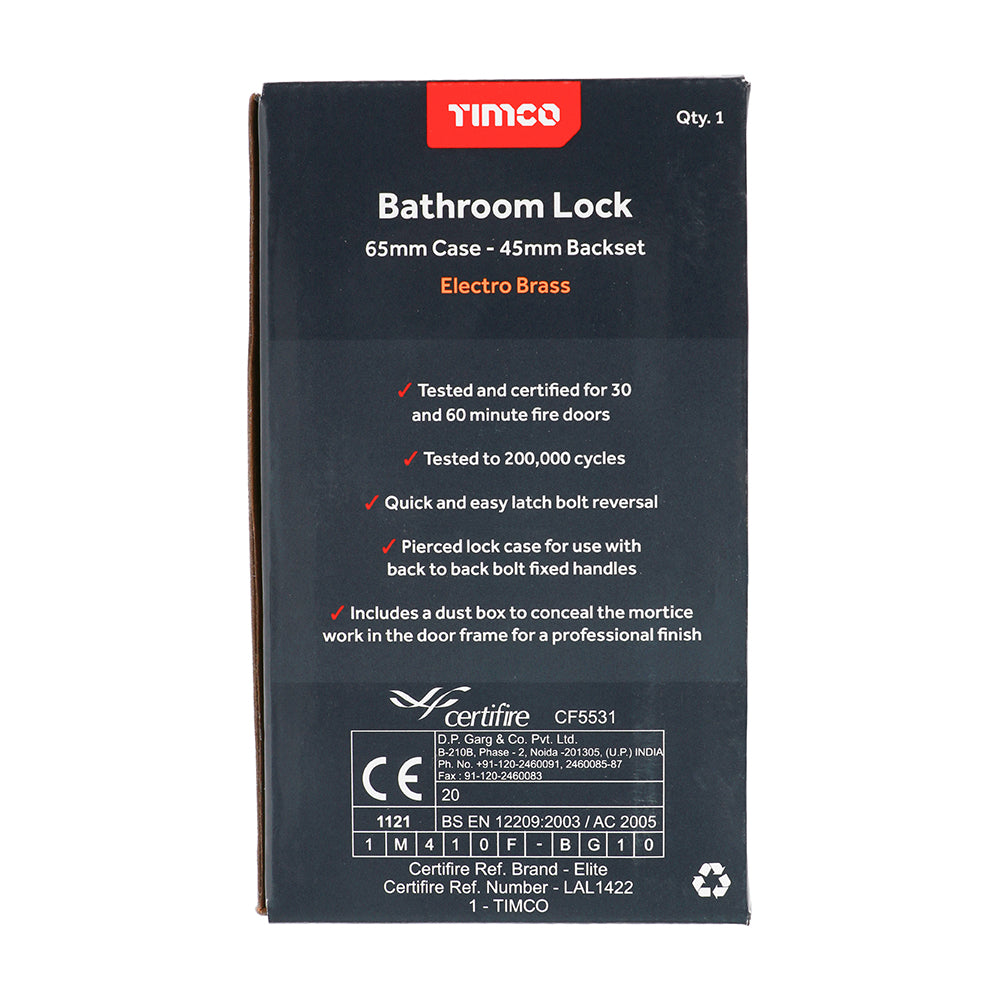 TIMCO Bathroom Lock Electro Brass - 65mm - Image