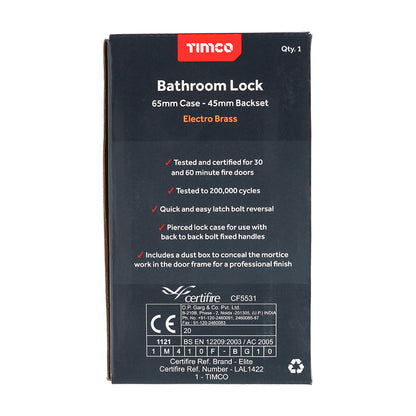 TIMCO Bathroom Lock Electro Brass - 65mm - Image