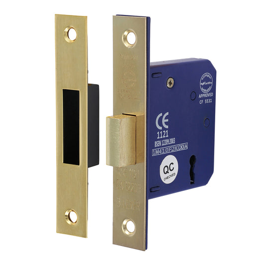TIMCO 3 Lever Electro Brass Mortice Deadlock 65mm Case 45mm Backset  - Image