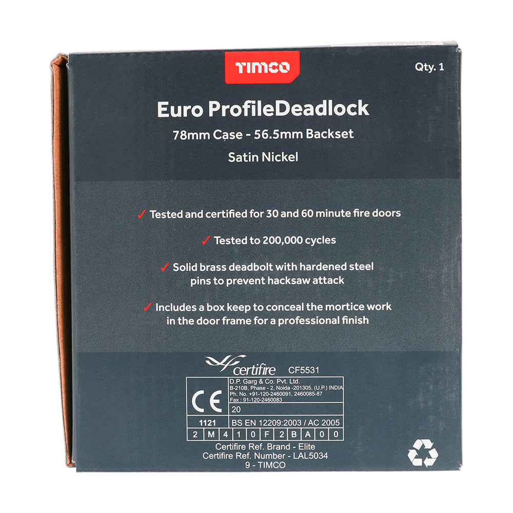 TIMCO Euro Deadlock Satin Nickel - 78mm - Image