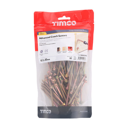 TIMCO Advanced Coach Screws - Hex Flange - Yellow - 6.0 x 80 - Image