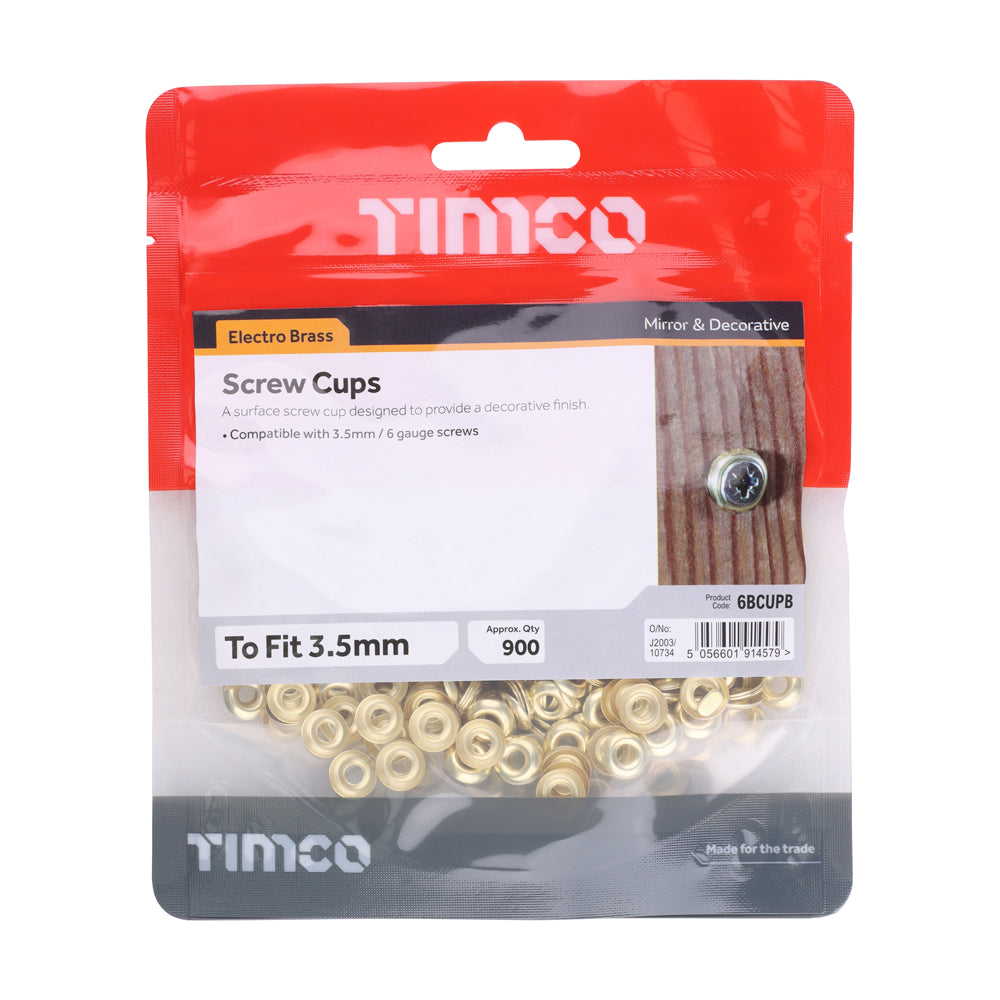 TIMCO Screw Cups - Electro Brass - To fit 6 Gauge Screws - Image