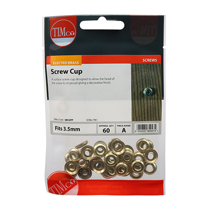 TIMCO Screw Cups Electro Brass - To fit 6 Gauge Screws - Image