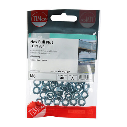 TIMCO Hex Full Nuts DIN934 Silver - M6 - Image