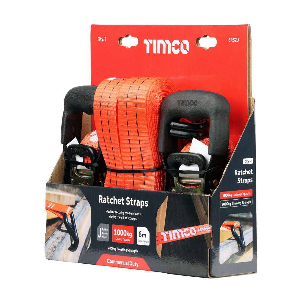 TIMCO J Hook Ratchet Straps Commercial Duty - 6m x 35mm - Image