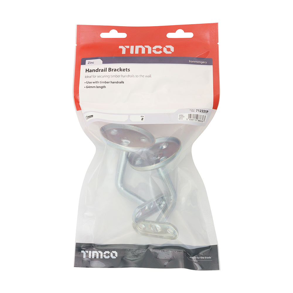 TIMCO Steel Handrail Bracket Zinc - 63mm - Image