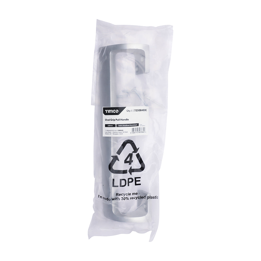 TIMCO Oval Grip Pull Handle - Satin Anodised Aluminium - 228mm - Image