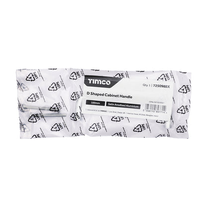 TIMCO D Shaped Cabinet Handle - Satin Anodised Aluminium - 100mm - Image