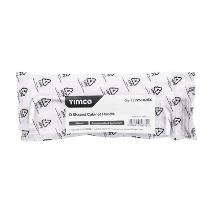 TIMCO D Shaped Cabinet Handle - Satin Anodised Aluminium - 150mm - Image