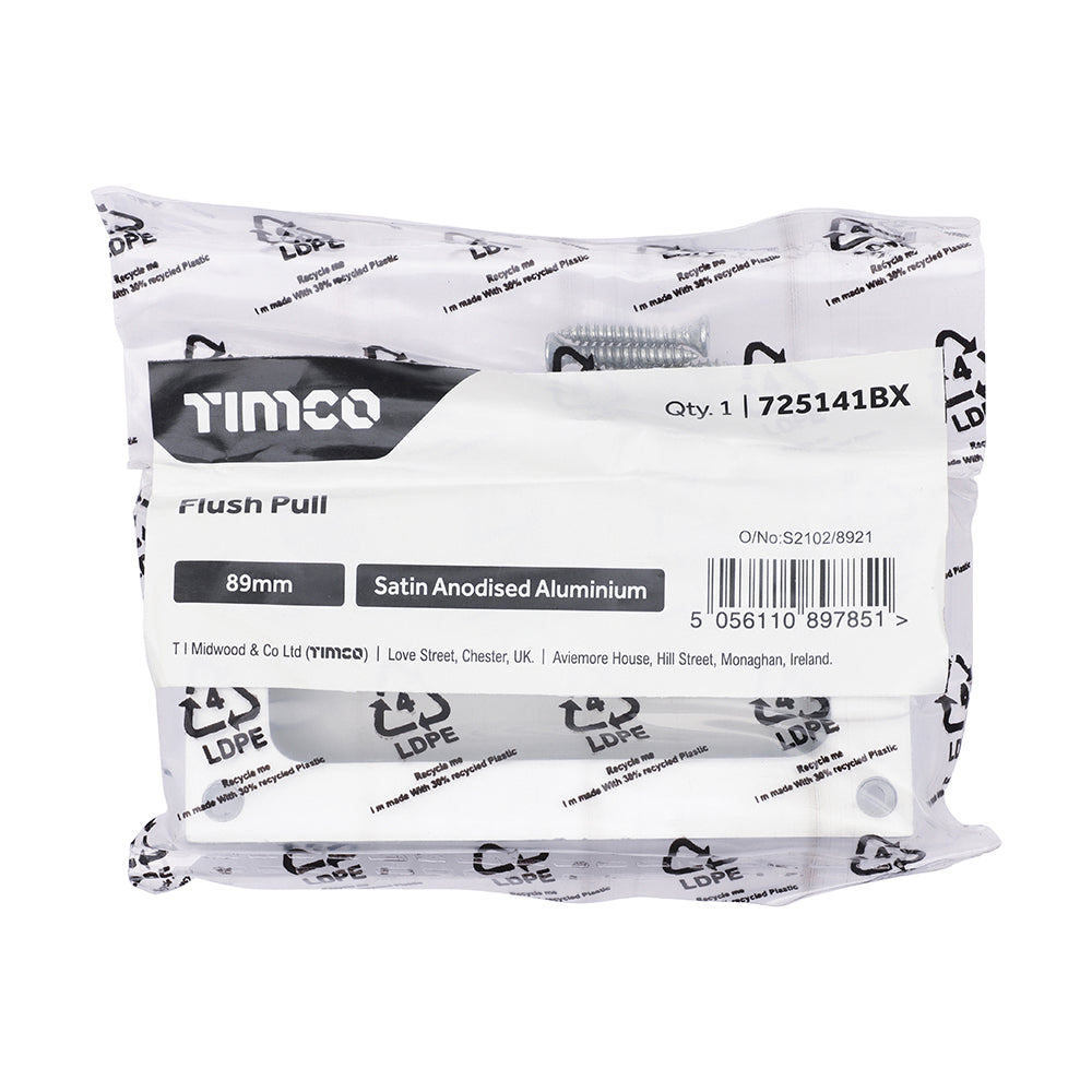 TIMCO Flush Pull - Satin Anodised Aluminium - 89mm - Image