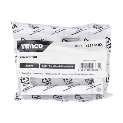 TIMCO Flush Pull - Satin Anodised Aluminium - 89mm - Image