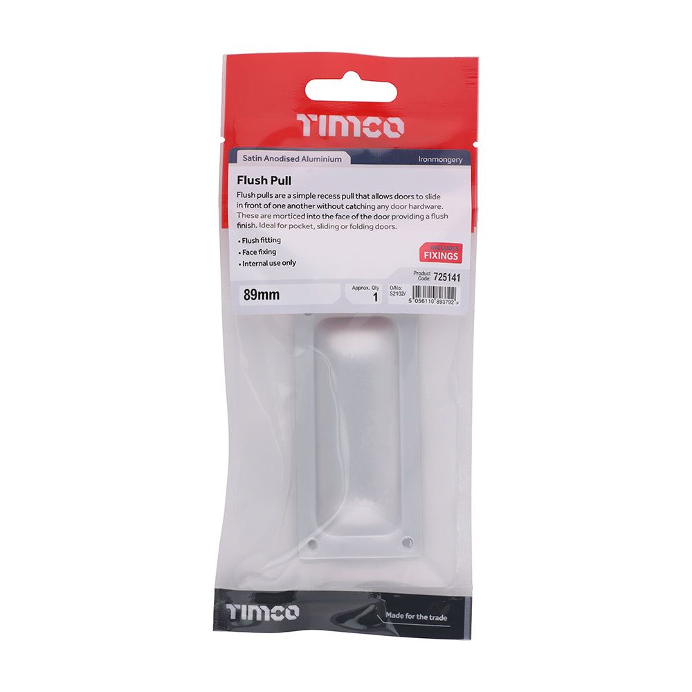 TIMCO Flush Pull - Satin Anodised Aluminium - 89mm - Image