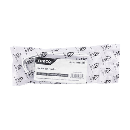 TIMCO Hat & Coat Hooks - Satin Anodised Aluminium - 125 x 19 - Image
