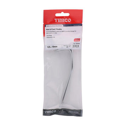 TIMCO Hat & Coat Hooks - Satin Anodised Aluminium - 125 x 19 - Image