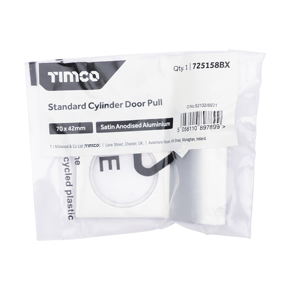 TIMCO Standard Cylinder Door Pull - Satin Anodised Aluminium - 70 x 42 - Image