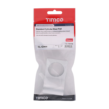 TIMCO Standard Cylinder Door Pull - Satin Anodised Aluminium - 70 x 42 - Image