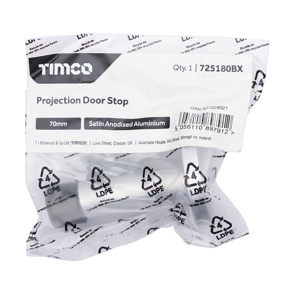TIMCO Projection Door Stop - Satin Anodised Aluminium - 70mm - Image