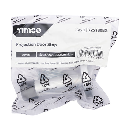 TIMCO Projection Door Stop - Satin Anodised Aluminium - 70mm - Image