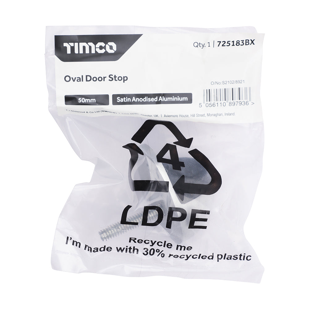 TIMCO Oval Door Stop - Satin Anodised Aluminium - 50mm - Image