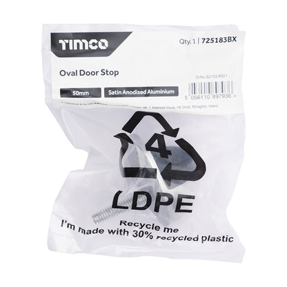 TIMCO Oval Door Stop - Satin Anodised Aluminium - 50mm - Image