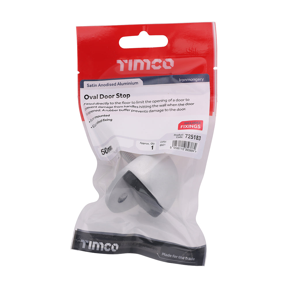 TIMCO Oval Door Stop - Satin Anodised Aluminium - 50mm - Image